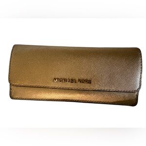 Michael Kors Gold Saffiano Leather Wallet Zip Coin Pocket Slim